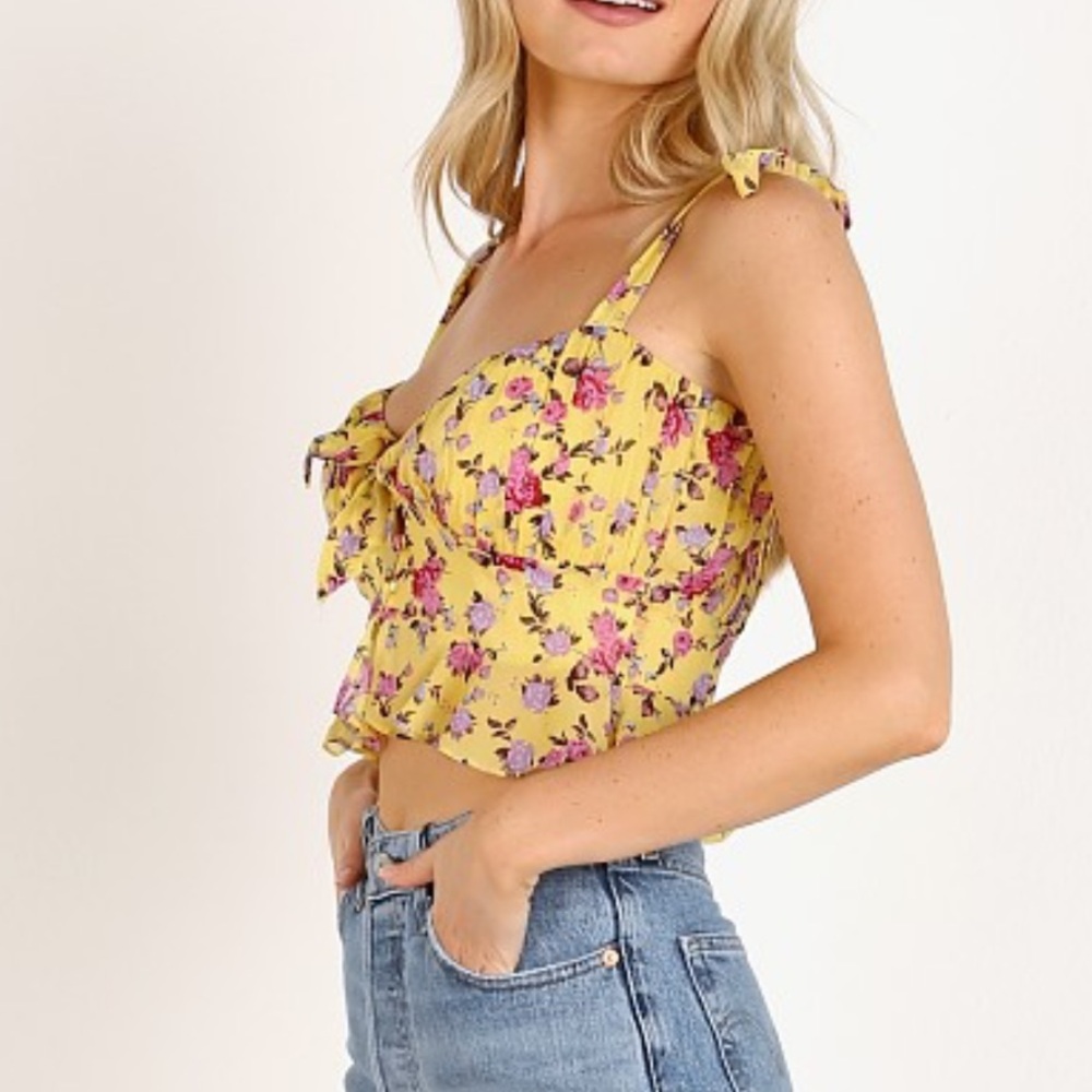 For Love & Lemons Beaumont Top Yellow Floral - size small
